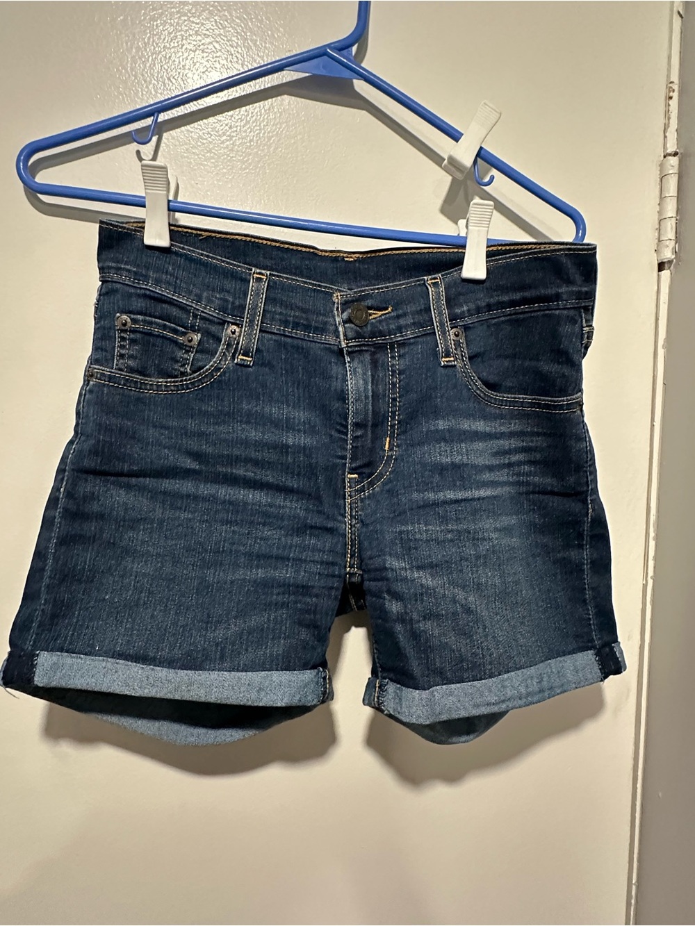 Levi's Dark Blue Rolled-Cuff Denim Shorts women